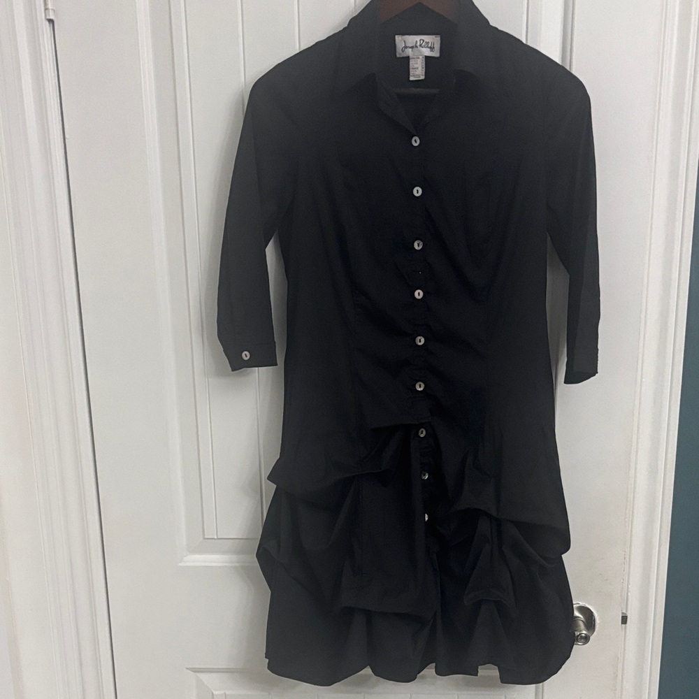 Joseph Ribkoff Black Button-Front Ruffled Shirt Dress - Picture 2 of 10